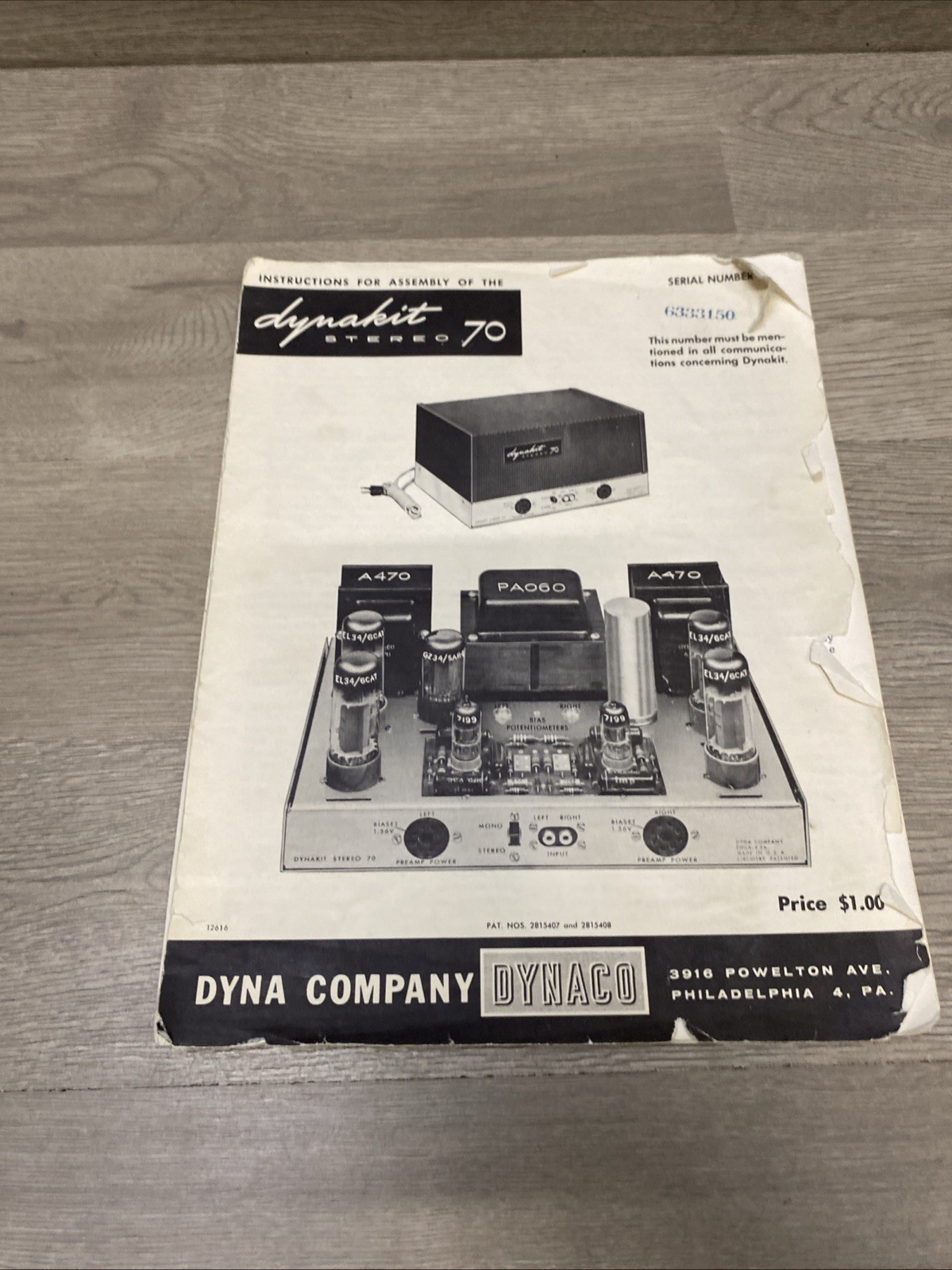 Original Dynaco Dyna Kit Stero 70 Instructions 
