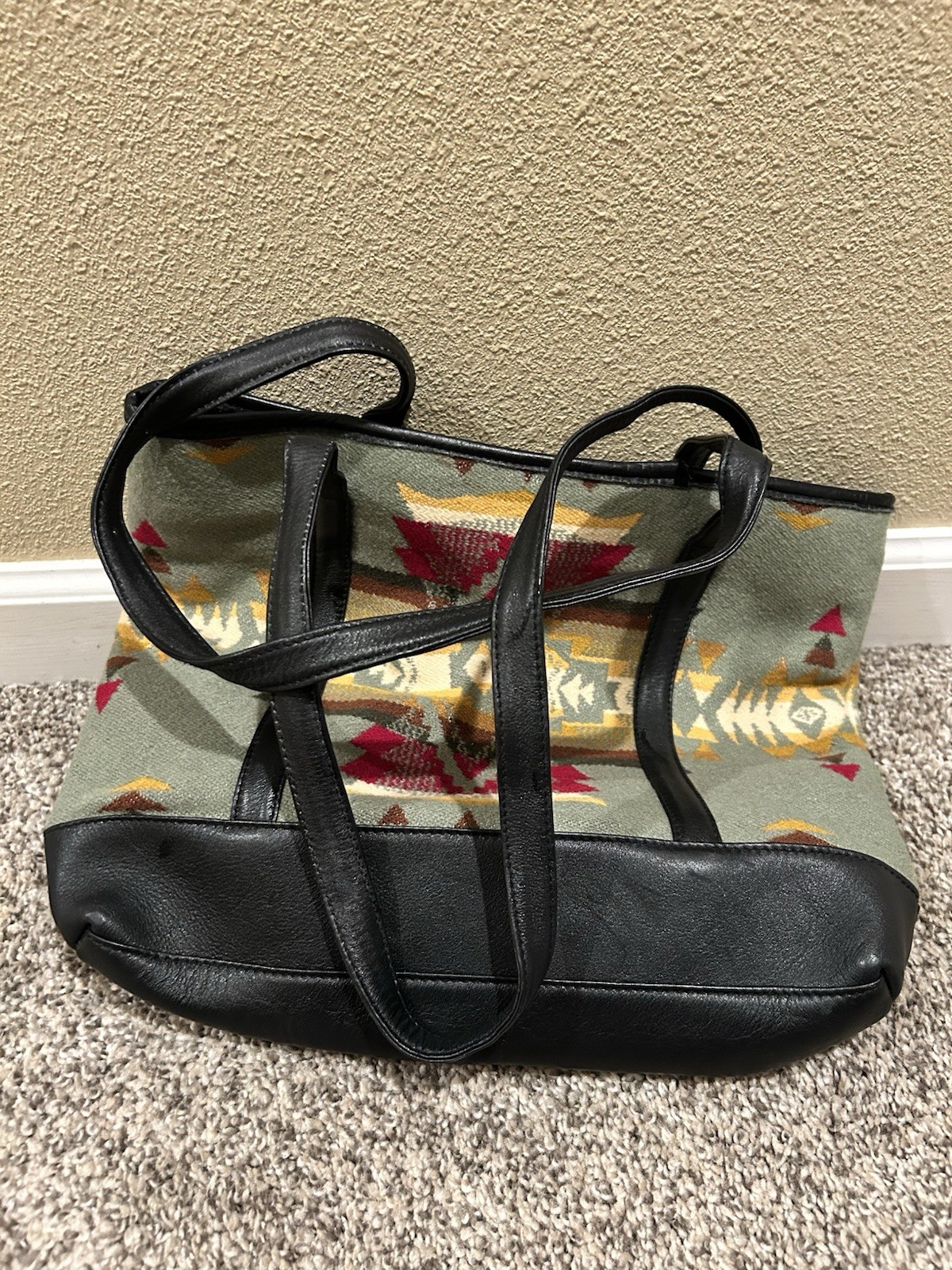 Pendleton Diamond Desert wool/leather market tote… - image 3