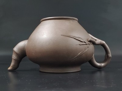 宜兴老厂紫砂壶玉兰竹报春Vintage Chinese Yixing Zisha Purple Clay