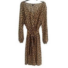 SHEIN Curve Brown Tie Front Sundress with Bishop Sleeves