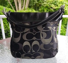 Coach F14740 Large Zoe Black Signature C Canvas w/Leather Trim Hobo Bag