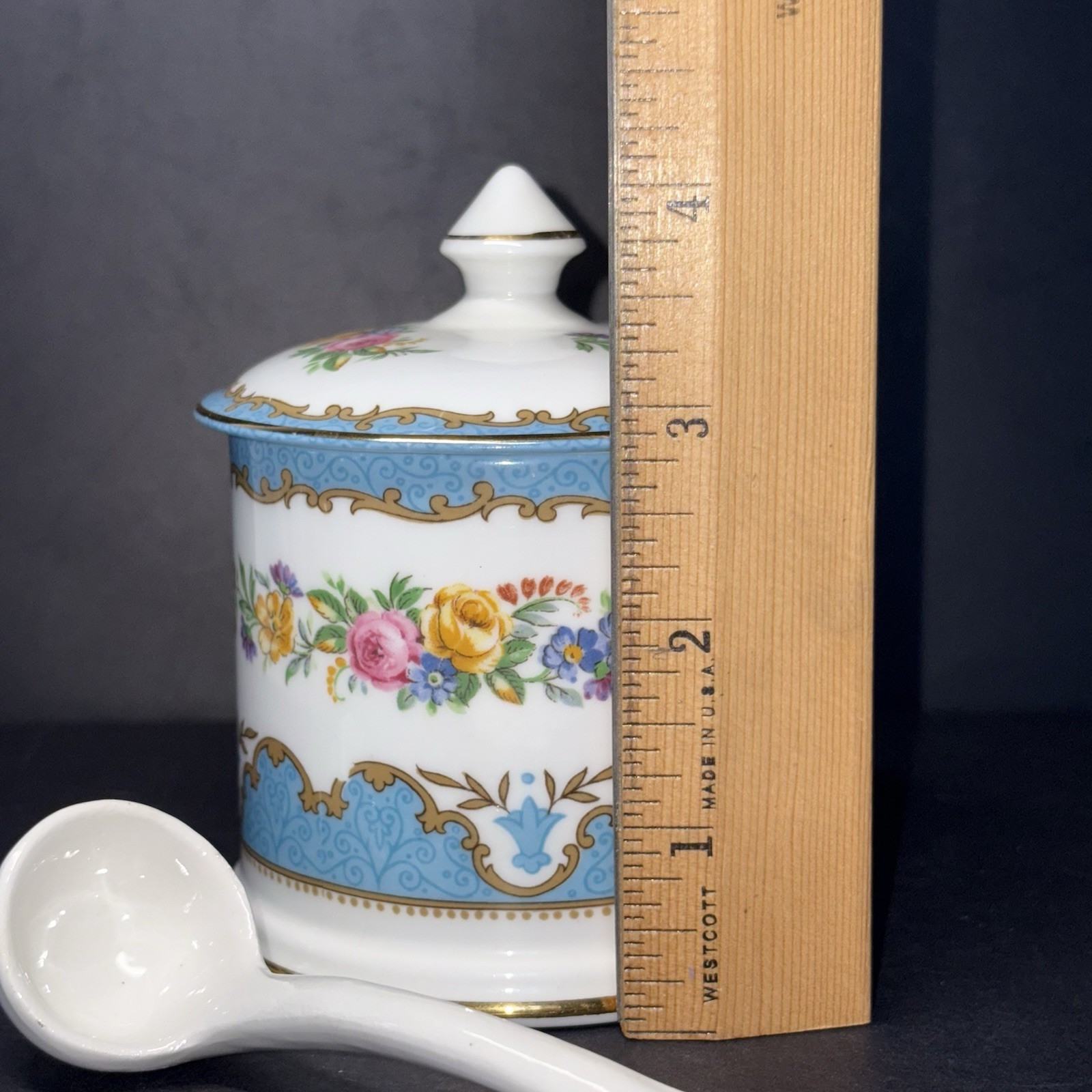 Vintage Crown Staffordshire “Lyric Tunis Blue” Fine Bone China Jam Jar Lid Spoon