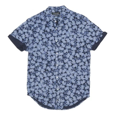 ZARA MAN Homme Chemise Boutonnée Manche Courte Motif Paisley Bleu M Coton - Photo 1/4