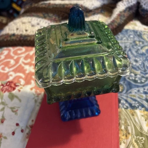 Vintage Blue Green Glass "Wedding Cake Box" 1960/ 1970 by Jeanette