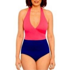 NWOT Bal Harbour Faux Wrap Cherry Blossom Tummy Control Swimsuit, Size 16