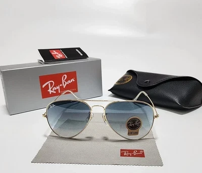 Ray-Ban RB3025 Aviator Pilot Sunglasses Gold Frame Gradient Blue Lens 58mm UK - Image 1 of 4