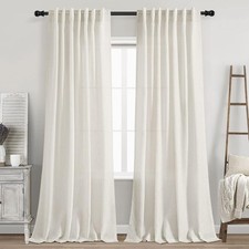 Cream Linen Back Tab Curtains 84 Inch Length for Living Room 2 Panel Set Neutral
