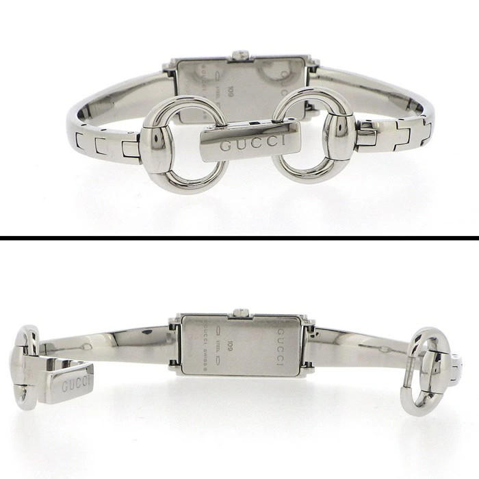 GUCCI Bangle 109 Horsebit Rectangular GG Black Di… - image 3