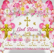 Girl's First Communion & Baptism Party Decorations Set – Balloons, Backdrop&More