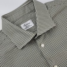 Stenstroms Dress Shirt Mens 16.5 / 28 Olive Houndstooth Business Casual Classic