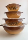 PYREX Cinderella Mixing Bowls Old Orchard Complete Set 441 442 443 444. Used
