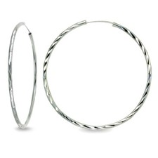 70mm Round Polished Extra Large Diamond-cut 2mm Endless 925 Silver Hoop Earrings