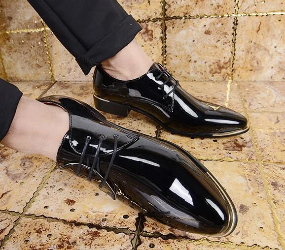 Men Patent Leather Formal Lace Up Wedding Dress Shoes Pointy Toe