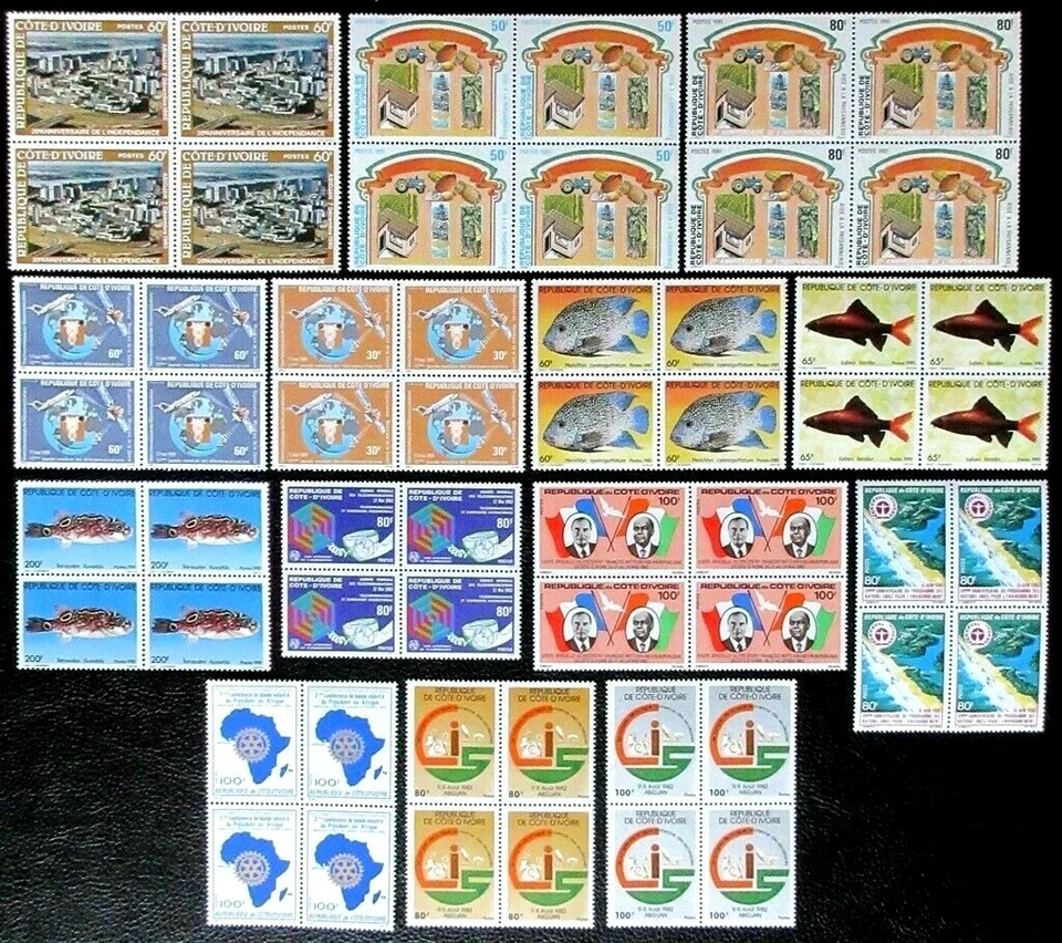 🧿 - COTE D'IVOIRE - PETIT LOT DE TIMBRES NEUFS** EN BLOCS DE 4 - COTE: 56,00 - Photo 1/1
