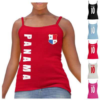 Panama WM 2018 Damen Spaghetti T-Shirt Top Trikot Name Nummer Fussball Team Nati