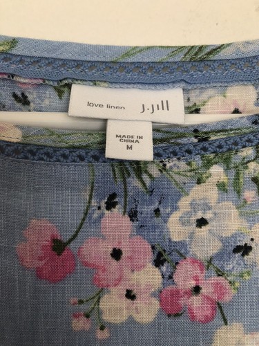 J. Jill Blue A-line Linen Tent Dress Pink & White Floral Cherry Blossom Size M - Picture 7 of 12