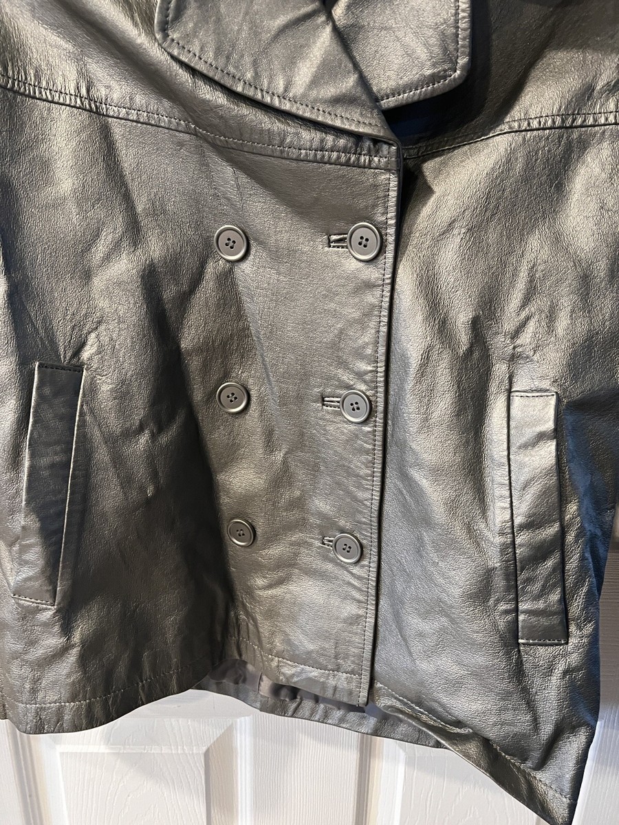 Santa Fe Leather Jacket womens Sz 8 Silver metallic button