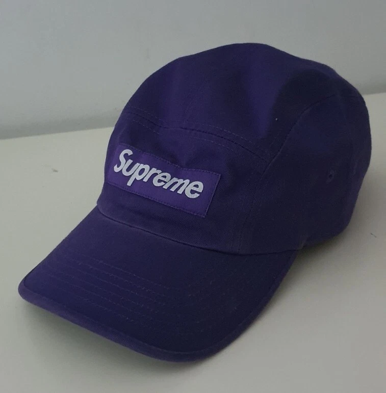 Casquette de camp en sergé chino lavé suprême FW23 chapeau à lanière en cuir violet porté 1 fois
