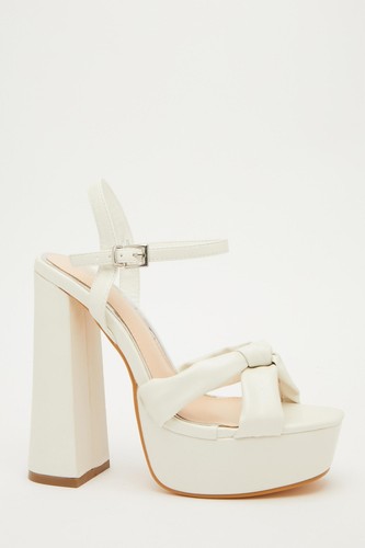 QUIZ White Platform Knot Heeled Sandals | eBay