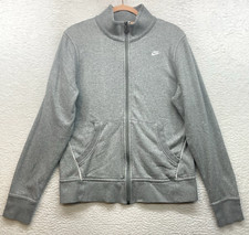 Nike Sweatshirt Womens Large 12-14 Gray Logo Full Zip Mock Neck Swoosh Athletic