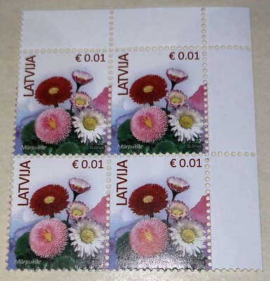 Sellos de Letonia 2022 Flowers, bloque de 4 sellos - Imagen 1 de 2