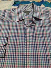 Johnston  Murphy Tailored Fit Button Down Casual Shirt Size Medium Multi Color