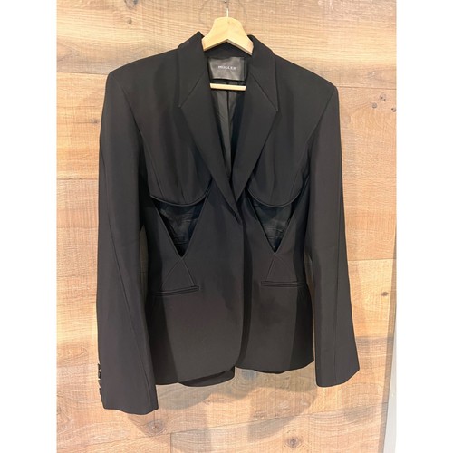 Mugler black wool blend cut-out structured blazer Size 38/ US 6 - Picture 13 of 15