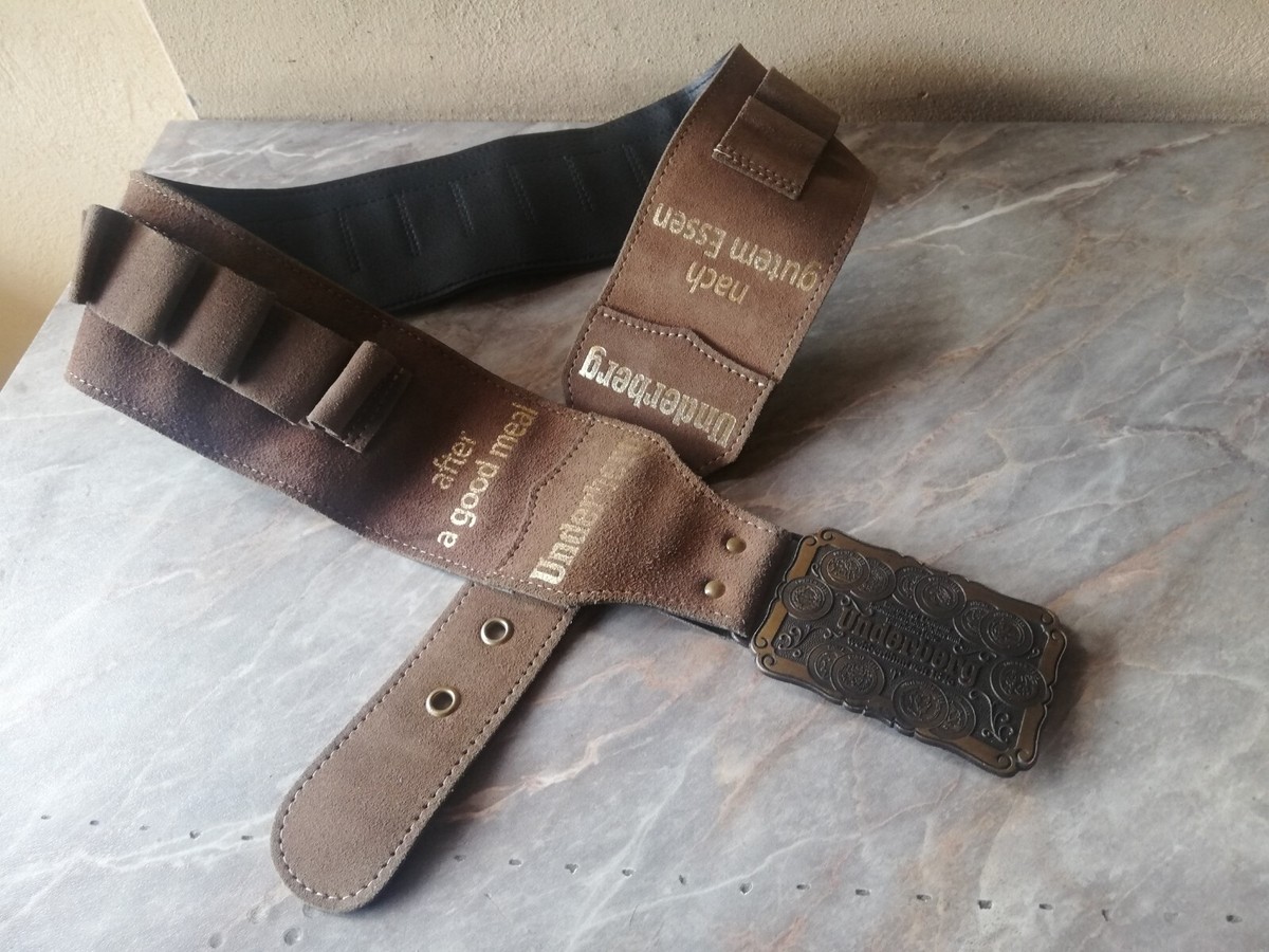 VTG RARE UNDERBERG LEATHER SUEDE GUN BANDOLIER BELT BUCKLE BEER