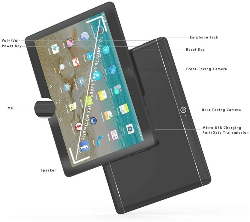 TYD Tablet Android 10 Zoll Dual-SIM, 4GB RAM 64GB Octa Core CPU Kamera 3MP 8MP - Bild 3 von 4