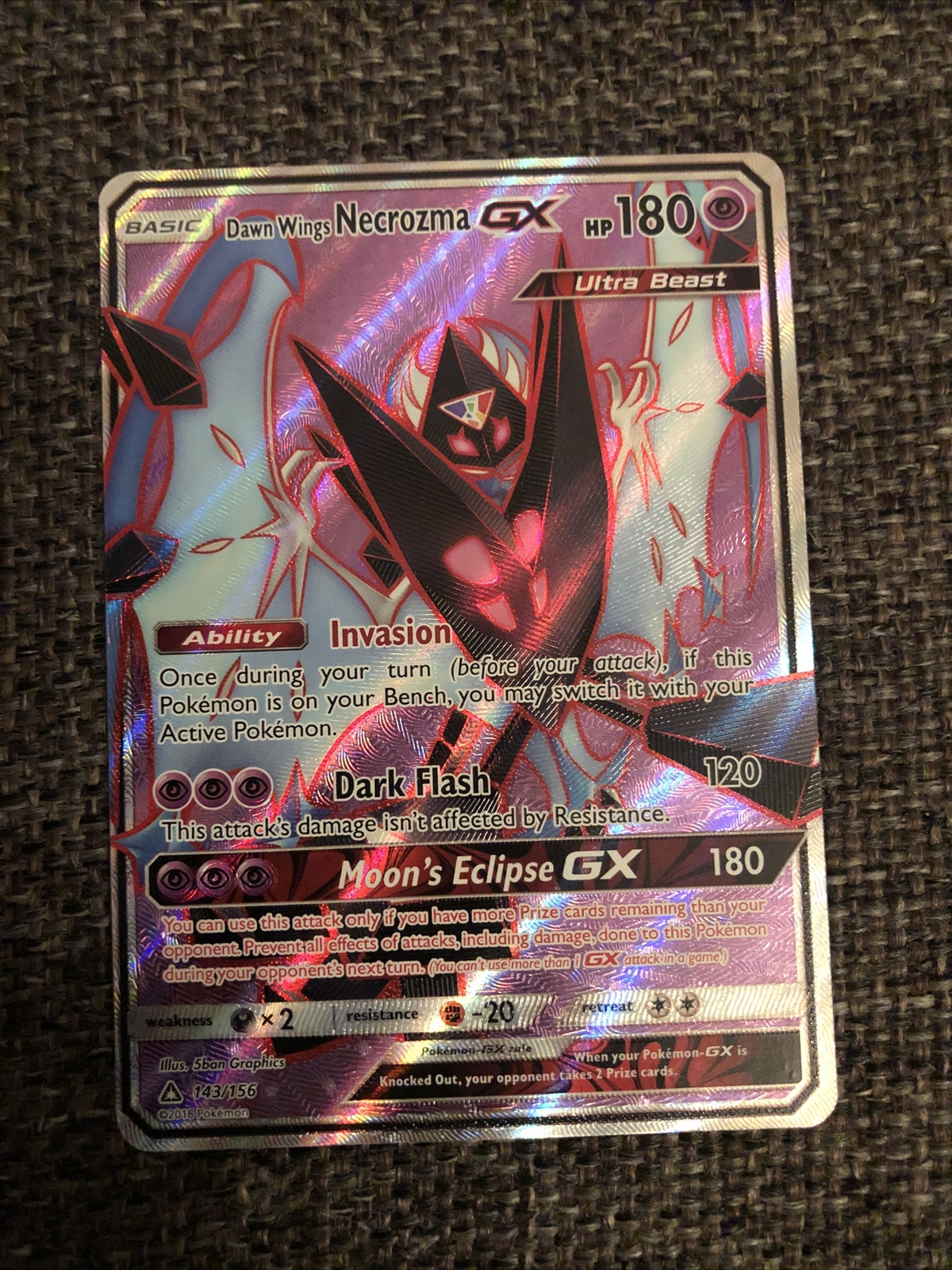 Pokemon Card DAWN WINGS NECROZMA GX Ultra Rare 143/156 ULTRA PRISM Pack Fresh