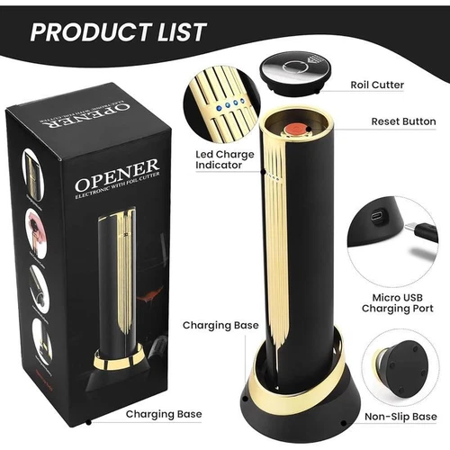 Premium USB Rechargeable Electric Wine Bottle Opener w/ Foil Cutter Sleek Design - Picture 10 of 14