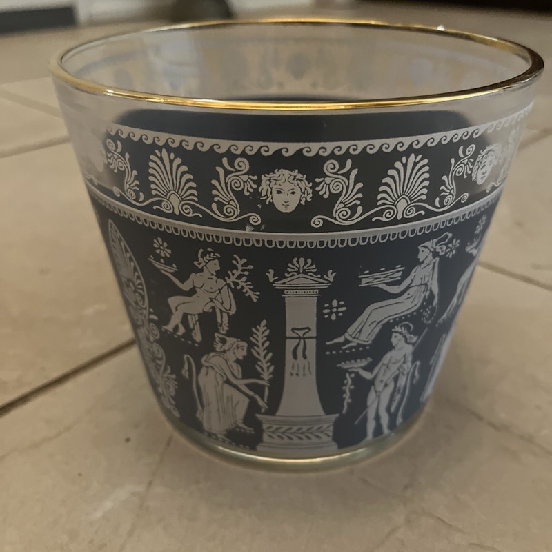 Vintage Mid Century Jeannette Hellenic Wedgwood Green Glass Ice Bucket
