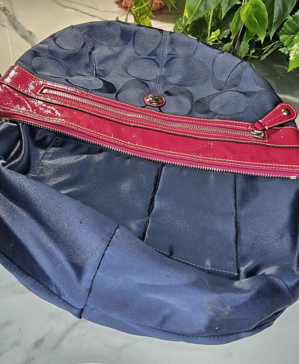 Coach LAURA Signature Hobo Purse F14938 MAGENTA & BLUE Shoulder 