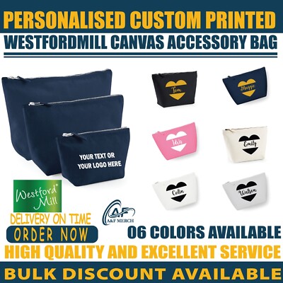 Personalisierte Westford Mill Namen Leinwand Kosmetiktasche Reisebeutel S M L