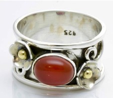 Carnelian Ring 925 2 tone Silver Brass Size 8.25