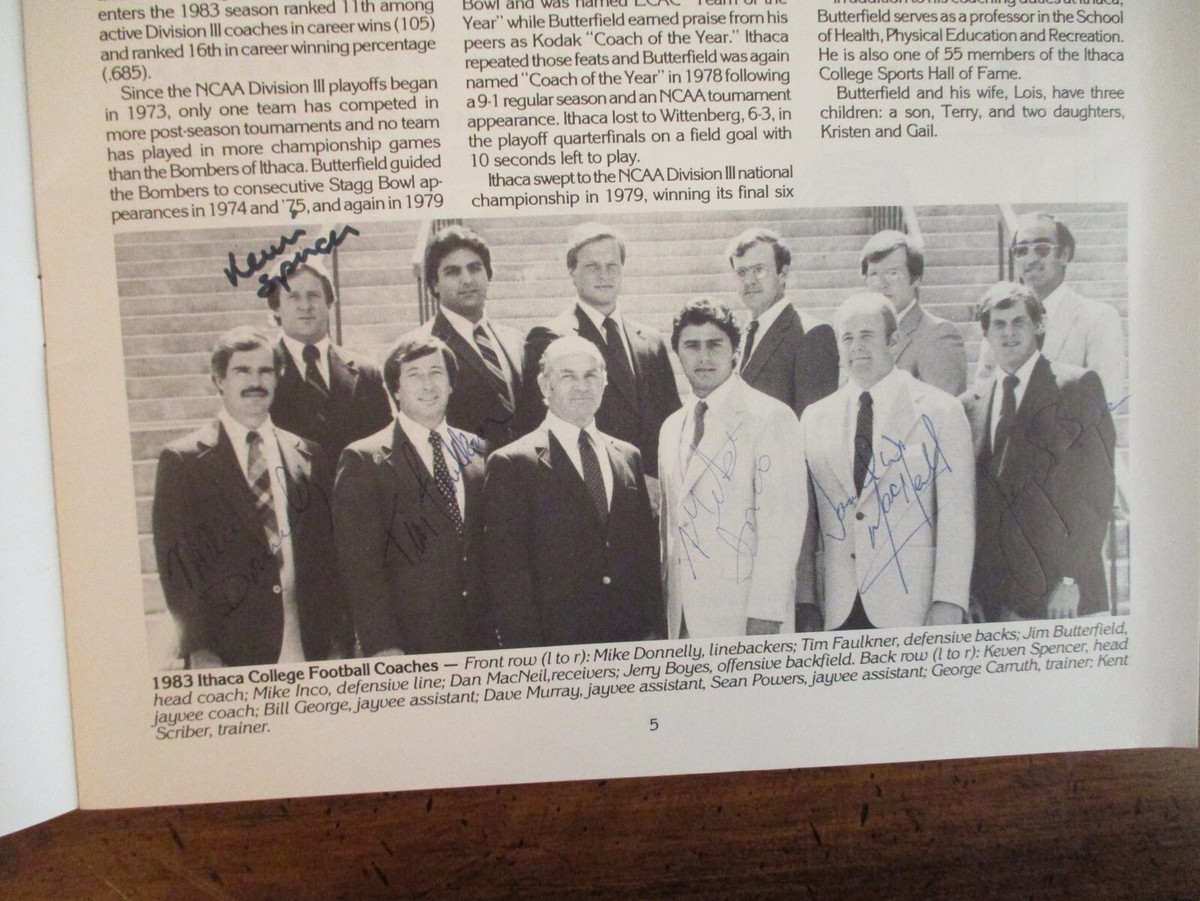 1983 Ithaca College Football Program (43 Signed/w/JIM BUTTERFIELD/MIKE  MOREAU)