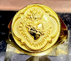 Authentic Sacred Heart Catholic Sterling Silver Men Ring SZ 11 Gold Plated Real Sterling