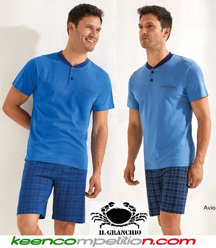 Il Granchio Pigiama uomo manica corta pantaloncino corto jersey di 100% cotone