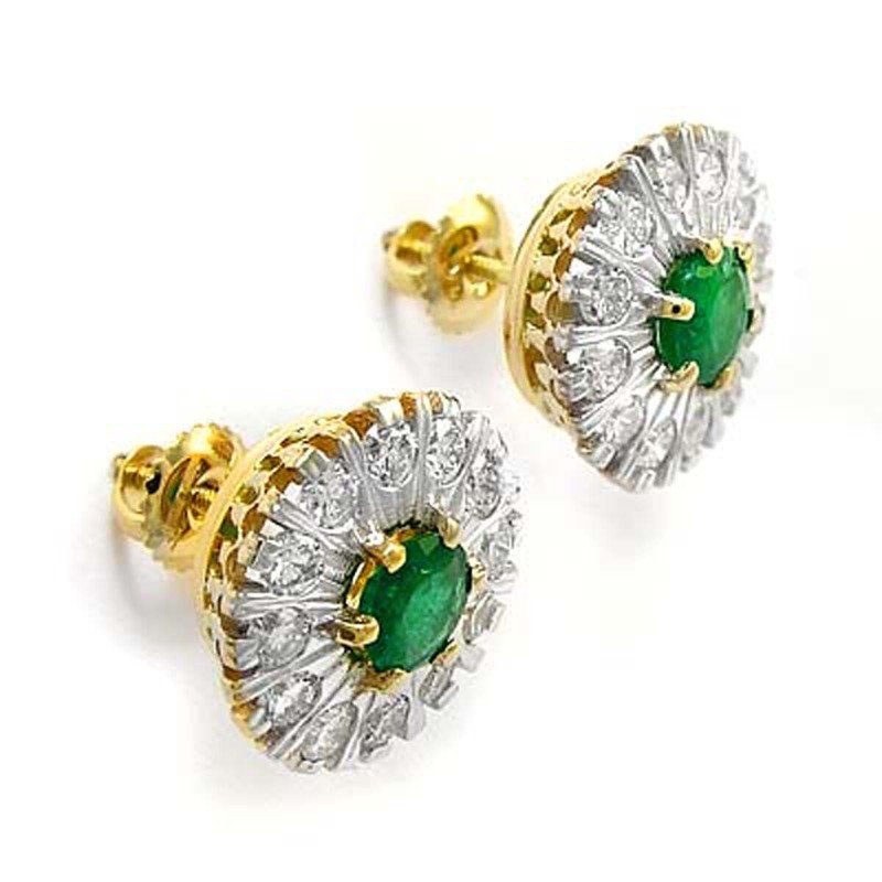 European Style Diamond emerald earrings 18K SOLID GOLD #E930