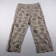 Vintage ChicosPants Women Large 2 Wide Leg Crop Boho Costal Beach Art to Wear