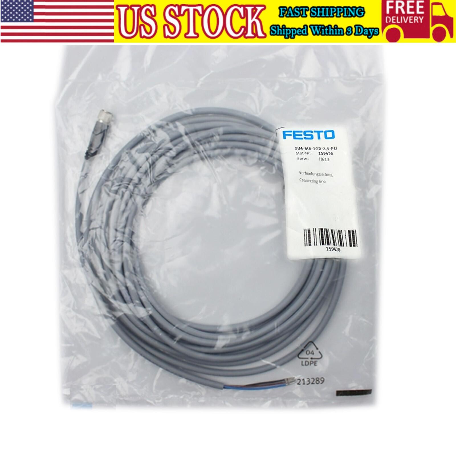 NEW FESTO plug socket with cable SIM-M8-3GD-2,5-PU 159420