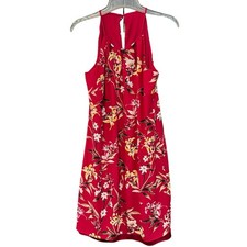 White House Black Market Womens S Red Floral Halter Dress Sleeveless Summer