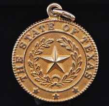 14K Gold THE STATE OF TEXAS SEAL Charm Pendant Star Great State Vintage 5 grams