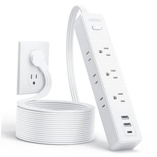 Flat Extension Cord 1080J Surge Protector with Long Cord, 6 Outlets and 10 ft