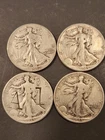 Walking Liberty Half Dollars 90% Silver US Coins 1930s & 40s Lot Of 4