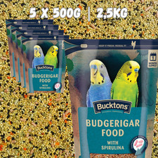 5 x BUDGERIGAR Food 500g Bucktons with SPIRULINA & CARROT Granules | 2.5kg t
