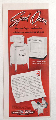 1950 Speed Queen Print Ad Wringer Washer Dryer Ironer Laundry Santa Claus