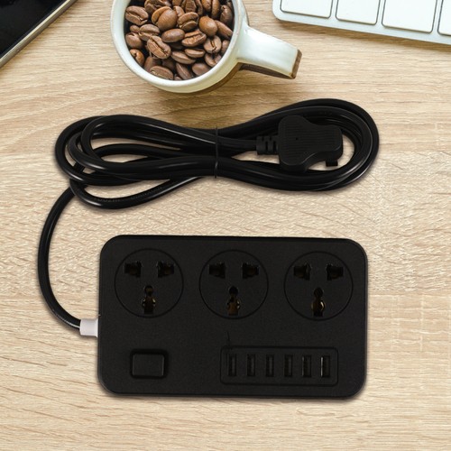 3 Way UK Mains Extension Lead Gang Socket Power 2M Metre Cable 6 USB Ports 230V - Picture 11 of 12
