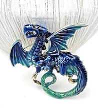 Blue Dragon brooch pin flying dragon enamel crystal pin fantasy brooch boutonnie