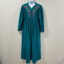 Vintage 80s Vanity Fair Velour Robe Housecoat Paisley Long Zip Floral Green SZ S